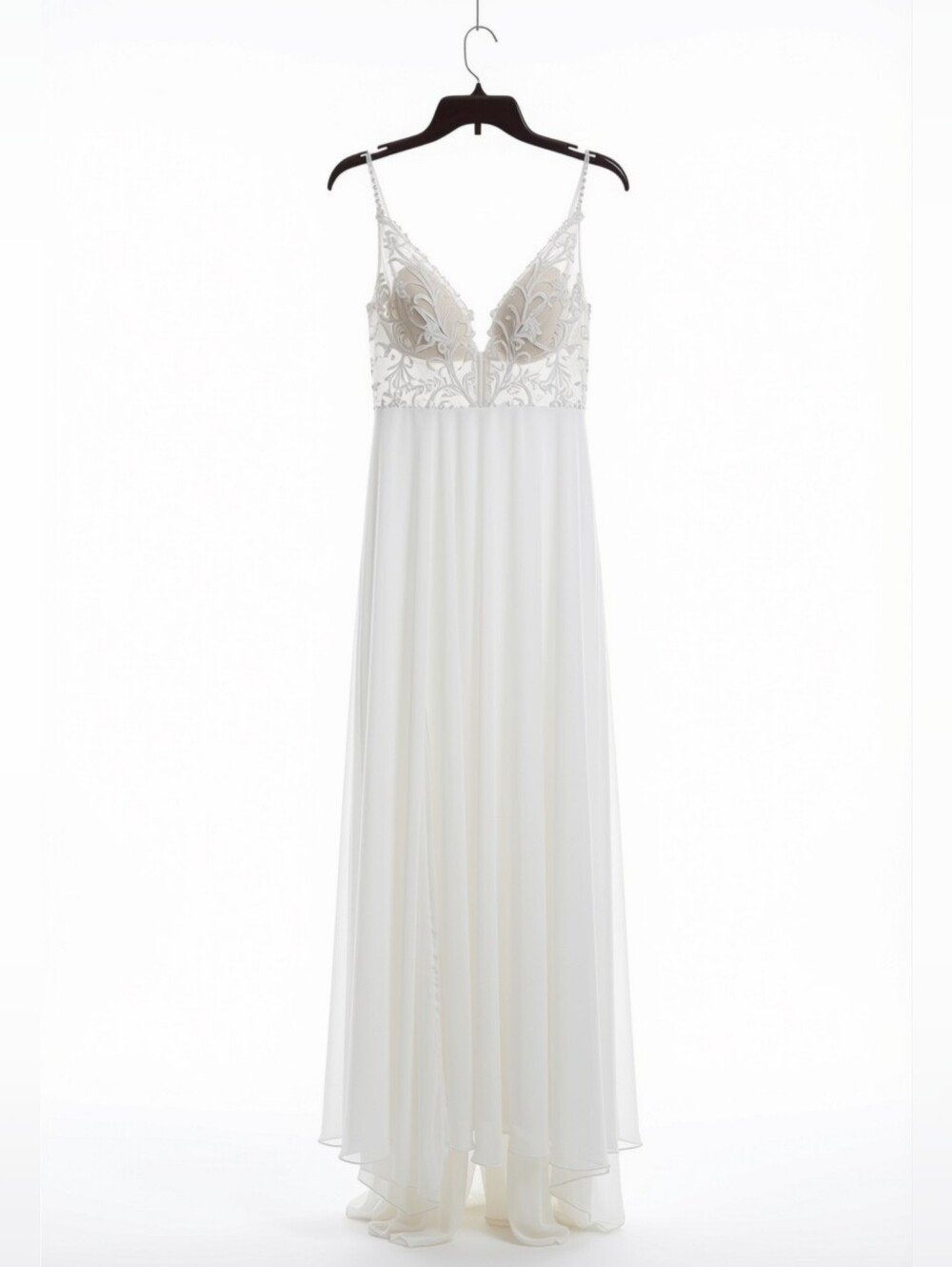 JJs House Ivory Floral Sequin A-Line Wedding Dress with Spaghetti Straps NWT